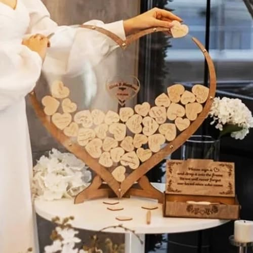 Alternative au livre d'or de mariage personnalisé, livre d'or personnalisé en forme de cœur transparent, boîte d'invités en bois en forme de cœur