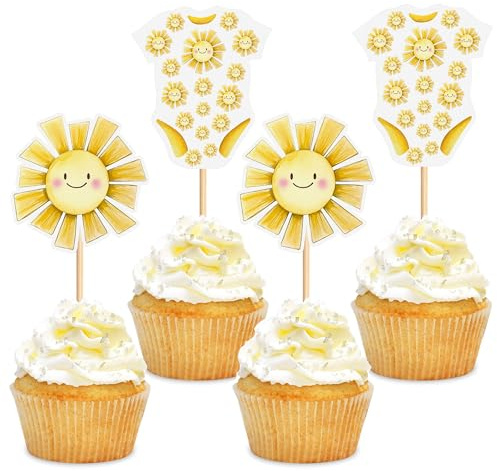 Blumomon 24Stück Baby Cupcake Top Sonne Picks Jumpsuit Kuchen Topper Dekorationen für Geschlecht Enthüllen Thema Baby Dusche Kinder Geburtstagsfeier Zubehör