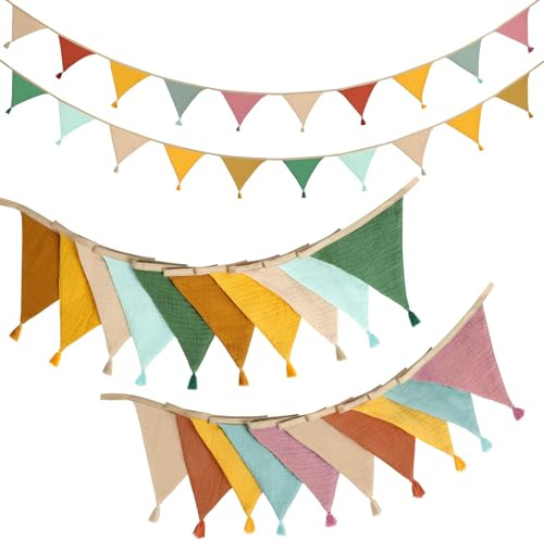 Alaoo Wimpelkette, 2PCS 2.6m Wimpelkette Outdoor Wetterfest, Wimpel Stoff | Einschulung Deko, Girlande Dekoration Regenbogen Deko für Hochzeit Party Zuhause Festival Dekoration