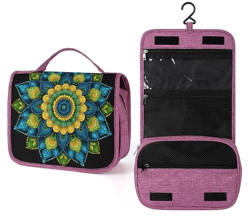 Kulturbeutel mit indischem Mandala-Muster, blau, grün, Reise-Kulturbeutel für Damen, Make-up-Organizer zum Aufhängen mit Haken für Shampoo