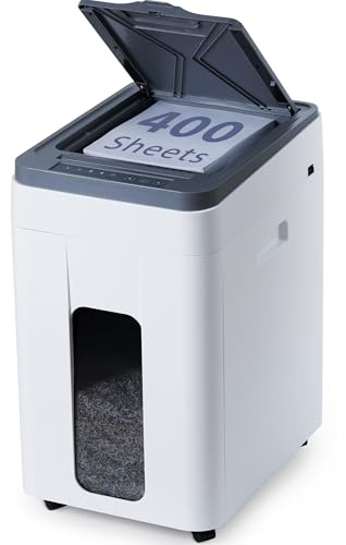 Trishintage Heavy Duty Paper Shredder: 400-Sheet Auto Feed P5 Micro-Cut Document Credit Card Shredding with Jam-Proof Design for Home Office Business School
