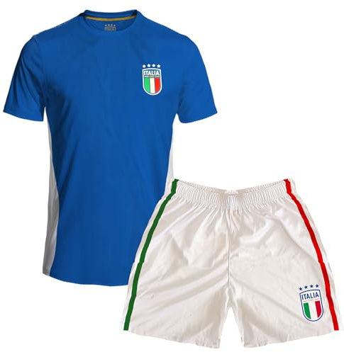 ITALIA FIGC Fußball-Set für Kinder, Forza Azzurri, Trikot und Shorts, Fußball-Set für Kinder, reguläre Passform