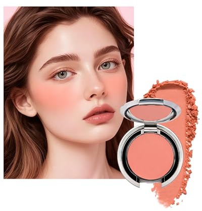 Blush Poudre, Abricot Orangé Finition Matte, Longue Durée Fard a Joue | Palette Blush Highly Pigmented, Smooth Poudre, Utilisable Blush et Fard a Paupiere, Miroir Intégré, Maquillage Femme