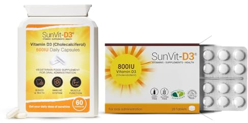 SunVit-D3 Vitamin D Bundle – 600 IU Capsules & 800 IU Tablets (Cholecalciferol) for Bone, Teeth, Muscle & Immune Support | Made in UK, GMP Approved | 60 Capsules + 28 Tablets | Daily Wellness Support