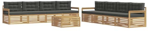 vidaXL Outdoor-Sofagarnitur 9 pcs Weiß und Anthrazit Polyester, Garten Lounge Set, modernes Akazienholz Sofa, wetterfeste Möbel, Bequeme Terrassen Sitzgelegenheit