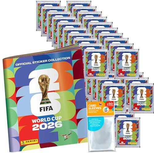 Bundle mit World Cup 2026 Sticker - 1 Sammelalbum + 50 Tüten + Exklusive Collect-it Hüllen (Eigenmarke Bundle)