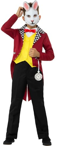 Smiffys White Rabbit Costume, Multi-Coloured with Jacket, Attached Waistcoat, Cravat & Mask, Boys Fancy Dress, Rabbit/Bunny Dress Up Costumes