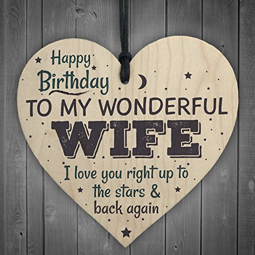 Red Ocean Wonderful Wife Happy Birthday Wooden Heart Husband Card Love Wall Plaque Thank You Gift