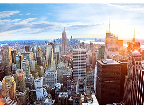 Runa Art Fototapete New York City 352 x 250 cm Vlies Tapeten XXL Moderne Wandtapete Wohnzimmer Schlafzimmer Blau Gelb 9246011a