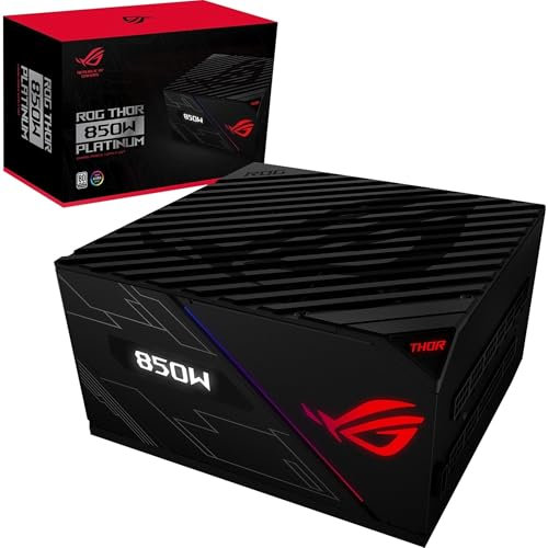 Le ROG THOR 850W Platinum II – Bloc d’alimentation PC (850 Watt, 80+ Platinum, Lambda A+, dissipateurs thermiques ROG, Ventilateur axial de 135 mm PWM, 0dB, l'écran OLED, Aura Sync RGB)
