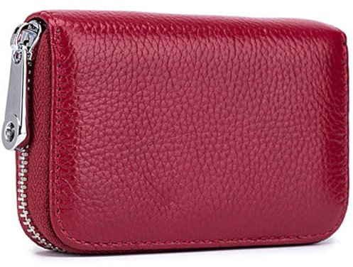 Meowoo Porte Cartes Cuir Blocage RFID, Porte Carte de Crédit Cuir Les Femmes Homme avec 13 Fentes pour Cartes et 2 Fentes Petit Porte Monnaie Cartes de Visite Porte(Rouge)