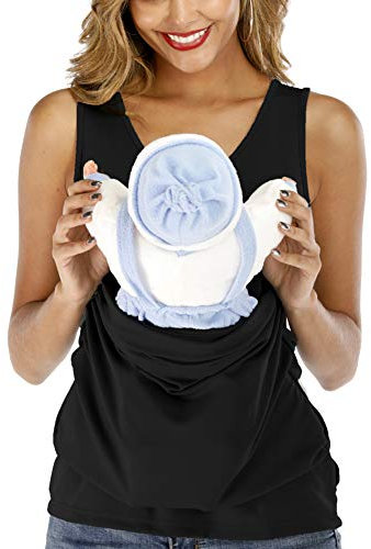 amropi Femme Porte Bébés Kangourou sans Manche Débardeurs Tops (Noir,M)