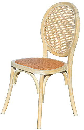 EME Silla Medallón de Madera de Olmo Decapada con Asiento de ratán Natural y Respaldo de Rejilla. Incluye 1 Unidad. Silla apilable, con Acabado rústico.