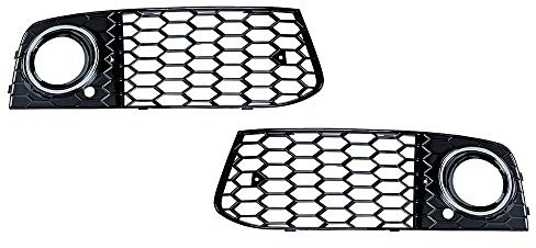 GSRECY 2 x griglie di copertura per fendinebbia a nido d'ape nere lucide per fendinebbia per paraurti inferiore per A4 B8 2008-2012 (finiture cromate)