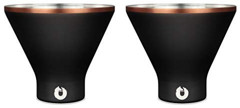 Snowfox Elegance Collection Insulated Stainless Steel Martini and Margarita, Cocktail Glass, Set of 2, Black/Gold