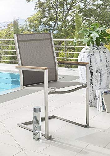Beauty.Scouts Outdoor Collar Edition DEST Gartenstuhl Axel, Edelstahl/Teakholz/Taupe, 63 x 57 x 92 cm, Freischwinger, Stuhl, Garten, Essstuhl, Balkonstuhl, Terrassenstuhl