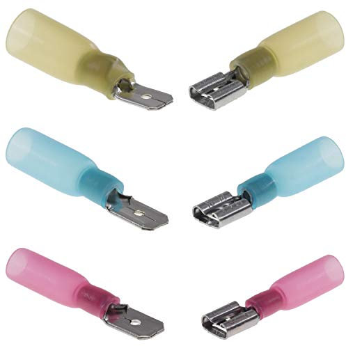 Flachstecker Kabelschuhe Flachsteckerhülsen Schrumpfschlauch Steckverbinder Isoliert (25, Flachsteckerhülse/Vollisoliert: blau/weiblich 1.5-2.5 mm² 15A 6,3mm)