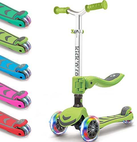 Kicknroll Roller Kinder 3 Jahre, Kinderroller 2-in-1 mit Sitz, Faltbar Rutsche Scooter, 4 Verstellbare Höhe, 3 LED Räder, Dreirad Tretroller Spielzeug für Kleinkind Jungen Mädchen 3-8 Jahren
