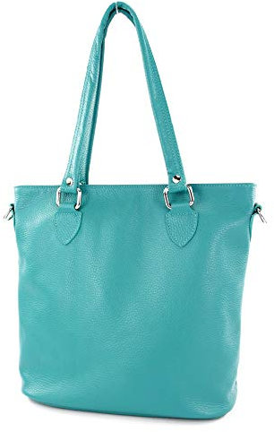 modamoda de - T215 - Italienische Ledertasche Shopper Large, Farbe:Türkisblau