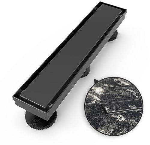WEBANG Drenaje Rectangular para Ducha de 12 Pulgadas, Color Negro, con Accesorios, Cubierta Reversible 2 en 1, Rejilla de inserción de Azulejos, Acero Inoxidable SUS304, Certificado CUPC, Negro Mate