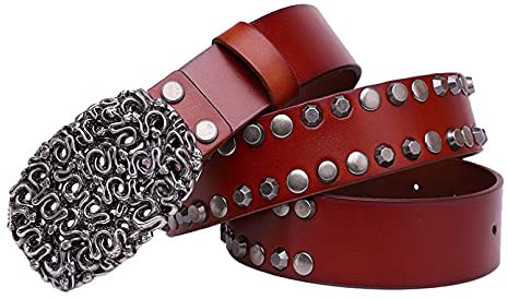 BAJIE Herrengürtel Leder Denim Gürtelschnalle Metallniete Punk Style Gürtel Herren Punk Rock Jeans Schwarzer Gürtel Schlangen Schlangenschnalle