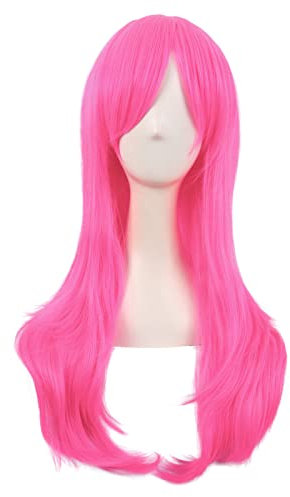 MapofBeauty 28 Zoll/70 cm Langes Lockiges Seitenschläger Haarspitzen Kostüm Cosplay Perücke (Neon Rosa)