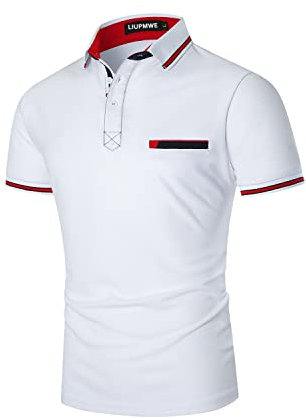 LIUPMWE Men's Short Sleeve Polo Shirts Casual Slim Fit Basic Cotton Contrasting Colors Design Pique T-Shirt,White-YT35,XL