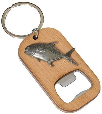 Permit Fish Keyring Bottle Opener Wooden Stainless Steel Key Chain Gift 267