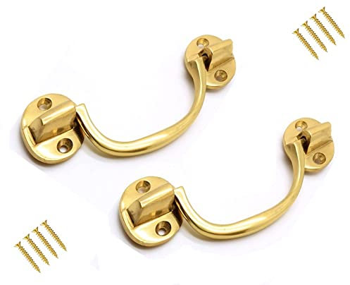 TERF® Traditional Vintage Polished Brass Drop Handle Face Fix Cabinet Pull Handle Knobs Including Fixing Screw for Use Window Cupboard Cabinet Wardrobe Door Gate - Pack of 2