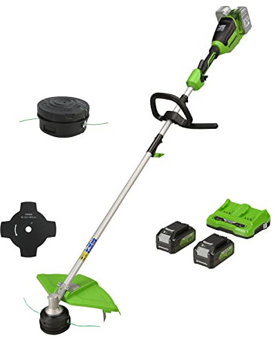 Greenworks Tagliabordi a Batteria 48V(2×24V) Ampiezza Taglio 40cm, Testa del Tagliabordi con 2 Batterie 4Ah e Caricatore a Due Posti