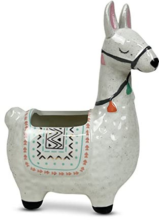 LLOTSA LLAMAS Keramik-Lama-Pflanzgefäß für Sukkulenten, niedliche Alpaka-Dekoration für Zuhause, Büro, 21,6 cm hoch mit Ablauflöchern, perfekt für Kaktus oder kleine Hauspflanzen-Dekoration (weiß)
