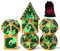 World of Dice - Metallwürfel-Set - Dragon Siege, polyedrische DND-Würfel, mit Würfelbeutel, D20 bis D6, für Dungeons and Dragons, DSA, UVM. (Gold Green)