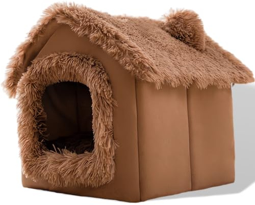 SEOUGEE Dog House, Portable Cat Kennel Bed Indoor with Removable Cushion, 3 In 1 Washable Pets Bed Cave, Removable and Foldable Non-Slip Warm for indoor Pets Puppy Kitten Rabbit