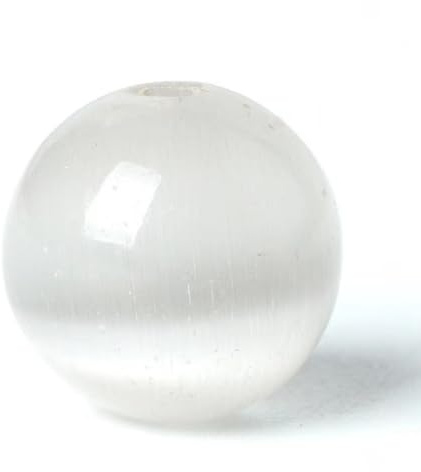 100Pcs Naturstein Perlen 10mm Weißes Katzenauge Runde lose Edelstein Energie Heilung Perlen Loch Größe 1mm DIY glatte Perlen für Armband Halskette Ohrringe Schmuck machen