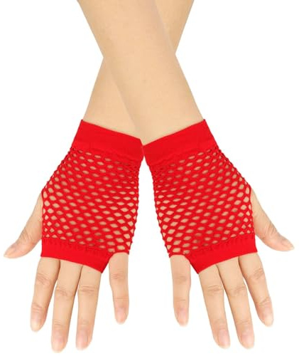 1 Paar Fischnetzhandschuhe Fischnetzhandschuhe Partykleid Rock für Damen und Mädchen, rot, One size