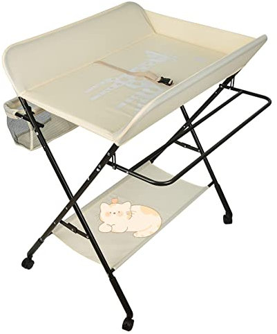 Cambiadores, cambiador y bañera 2 en 1 para bebé, desde el nacimiento hasta los 12 meses,mesa cambiador plegable y portátil para bebé con 4 ruedas gris oscuro (beige)