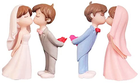 2 Paare Tortenfigur Hochzeitstorte, Hochzeitsfiguren Brautpaar aus Kunststoff Brautpaar Figuren Hochzeit Kuchen Topper Süße Liebhaber Ornament für Hochzeitspaar Hochzeit Valentinstag Autodekoration