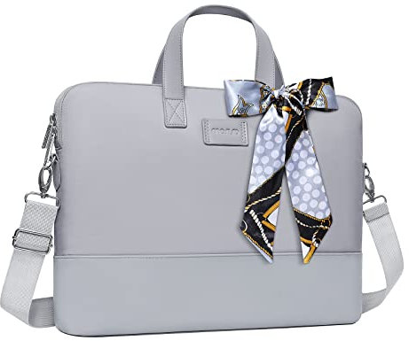 MOSISO Laptop Bag for Women, 13.3 inch Computer Bag Compatible with MacBook, HP, Dell, Lenovo, Asus, Razer Notebook, Laptop Shoulder Messenger Bag with Strap and Silk Scarf, Grey