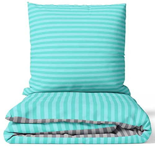 Leonado Vicenti Bettwäsche 200 x 220 cm Baumwolle-Set für Zwei Personen Wendebettwäsche Türkis Grau mit Reißverschluss