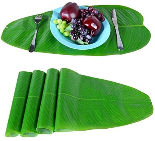 Danlai 5pcs Large Artificial Banana Leaves Tropical Leaves Simulation Banana Leaf Placemat Table Mat for Garden Wall Decor