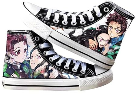 Hochwertige Anime-Unisex-Leinen-Schuhe, Tanjiro/Agatsuma/Hashibira/Rengoku Cosplay-Druck, modische Leinenschuhe, Schnürschuhe, Freizeitschuhe, Tanjiro Nezuko, 36 1/3 EU