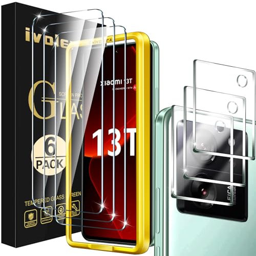 ivoler 3 Pièces Film Protection écran en Verre Trempé pour Xiaomi 13T / Xiaomi 13T Pro avec 3 Pièces Caméra Arrière Protecteur, Outil d'Installation Facile, 9H Dureté, Anti-Rayures, sans Bulles