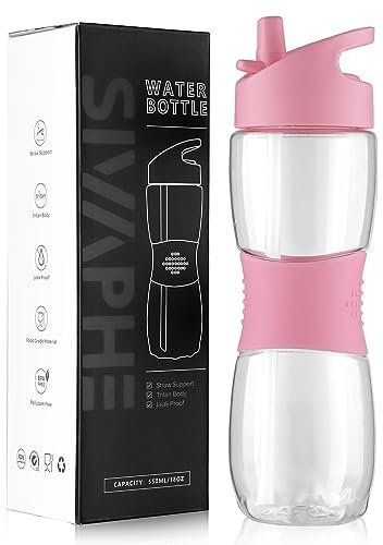 Sivaphe Children Water Bottle Tritan, Kids Drinking Bottles with Handle and Silicone Straw for Camping, School, Outdoor Activities, Travel, Hiking (Pink, 550ML)