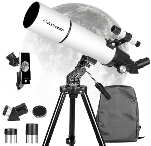 Celticbird Telescopio 80 mm Apertura 600 mm para Adultos Principiantes en astronomía - Telescopio Refractor portátil astronómico Revestimientos de Alta transmisión Totalmente Multicapa Montaje AZ…