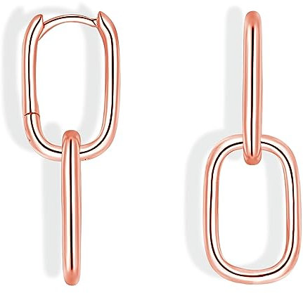 Cangall Convertible Link Earrings for Women, 925 Sterling Silver Double Oval Hoop Earrings, Paperclip Link Chain Hoop Earrings, Hypoallergenic Small Geometric Rose Gold Sleeper Huggie Dangle Earrings