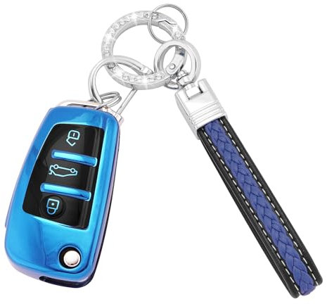 Koaudb Autoschlüssel Hülle Cover Passt für Audi A1 A3 A4 A6 A8 Quattro Q2 Q3 Q7 S3 S6 RS3 RS6 R8 TT TTS, 3 Tasten Schlüsseletui TPU Schlüsselhülle mit Schlüsselanhänger-Lanyard (CL-Ad-3-E)