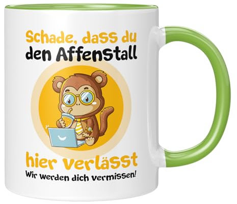 TassenTicker - Schade, dass du den Affenstall hier verlässt - Abschied - Kollegen - Tasse mit Spruch - jobwechsel - Dankeschön - Abschiedesgeschenk - Grün