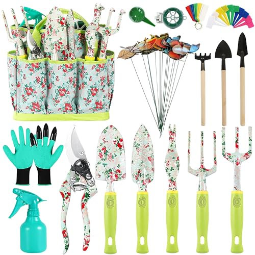 17Pcs rostfreier Gartenwerkzeug Set mit langlebige Gartengeräte Organizer Aufbewahrungstasche.Ideal Gartengeschenke für Frauen,Muttertag Geburtstagsgeschenke für Mama für Damen Gärtner
