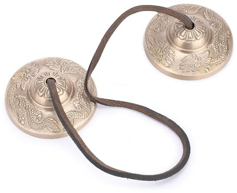 Ajuny Tibetische Tingsha Beckenglocken Buddhistische Meditation Yoga Glocke 2 Stück Geprägt mit Drachen Manjira Instrument Spirituelle Geschenke