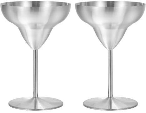 sourcing map Inox Acier Martini Cocktail Verres, 2pcs 260ml/9 OZ Incassable Martini Verres, Rouge Vin Verre Métal Bracer Preuve pour Mariage, Fêtes, Cadeau, Argent
